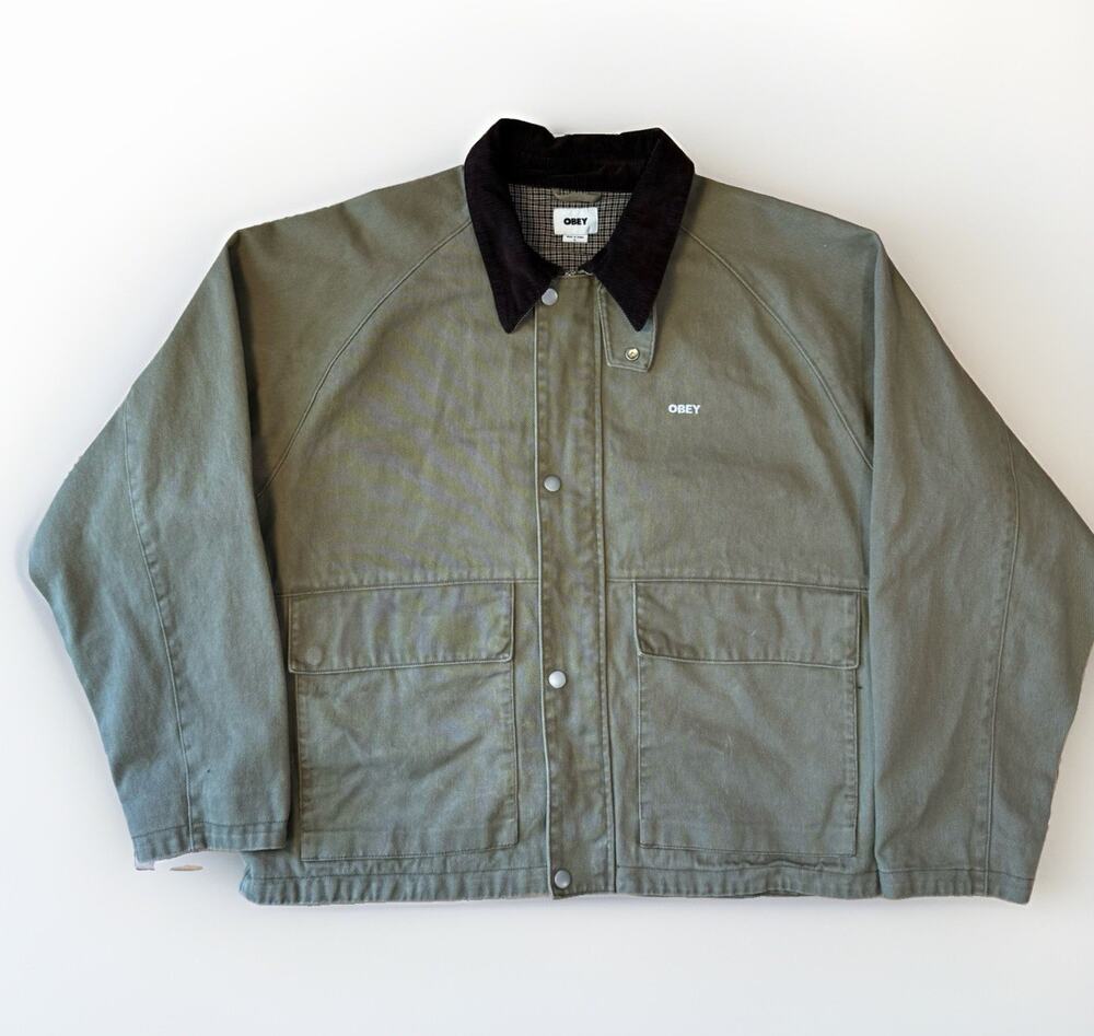 Obey Canden Work Jacket Large Khaki Full Zip Canvas Workwear Streetwear